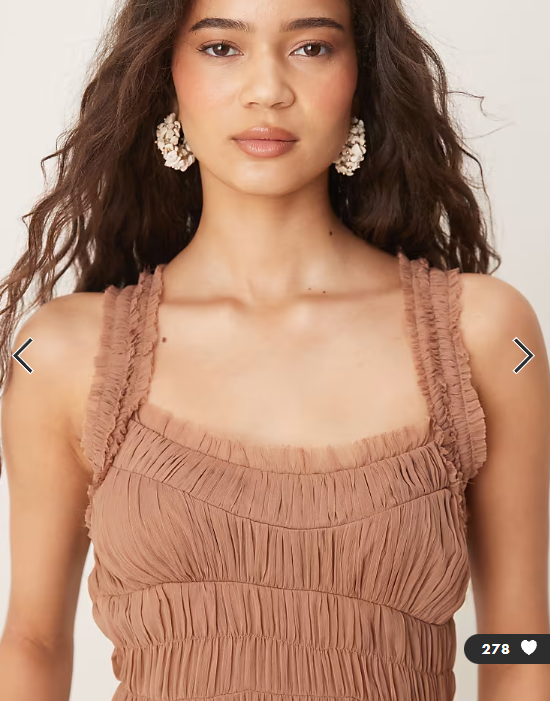 ASOS DESIGN shirred tiered ruffle trim maxi dress in mauve