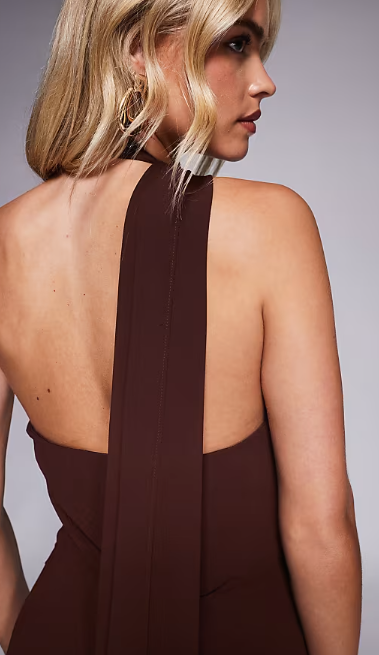 Asos - TFNC Petite one shoulder scarf neck maxi dress in chocolate