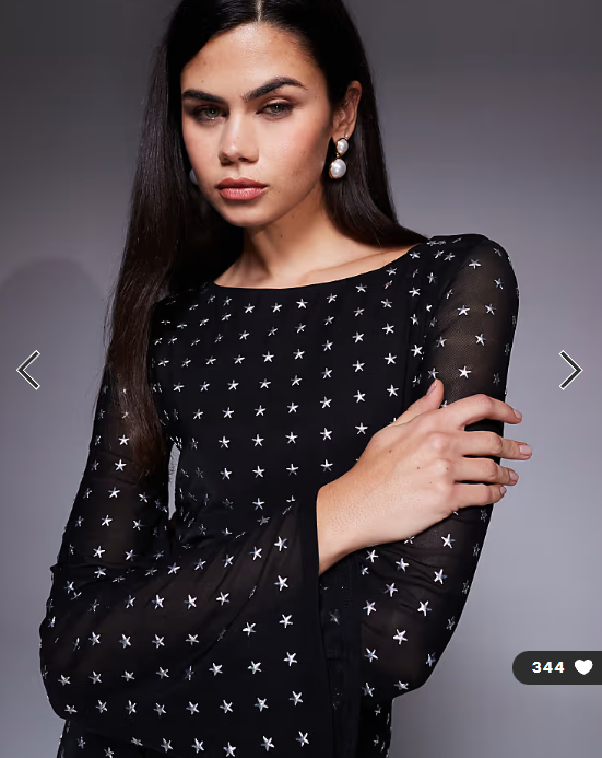 ASOS DESIGN angel sleeve star embellishment mini dress in black