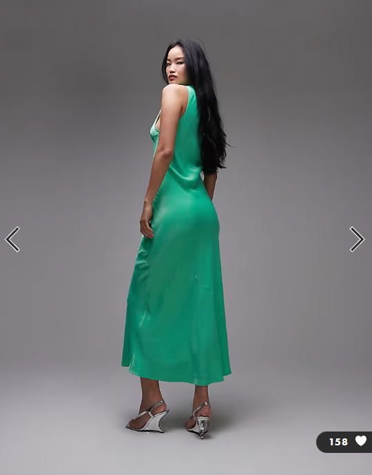 Topshop deep plunge satin maxi dress in green
