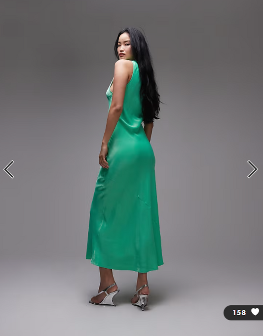 Topshop deep plunge satin maxi dress in green