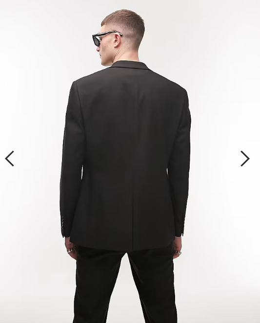 Topman stretch slim textured suit jacket in black