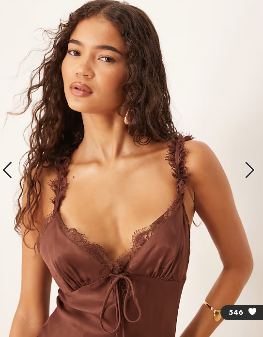 ASOS DESIGN frill detail cami satin slip mini dress in chocolate