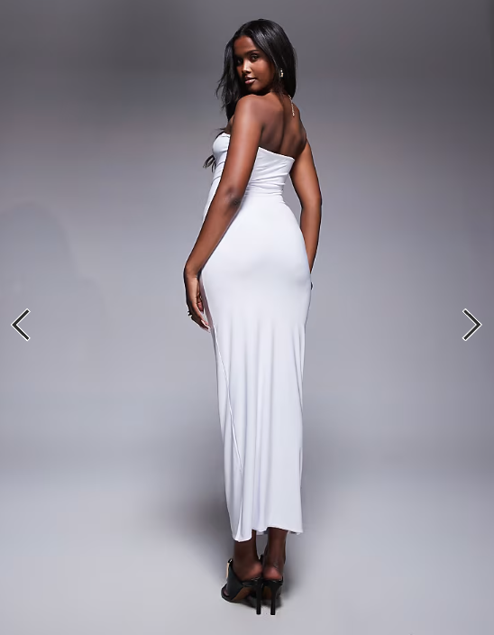Fashionkilla exclusive slinky double sculpted bandeau maxi dress in white