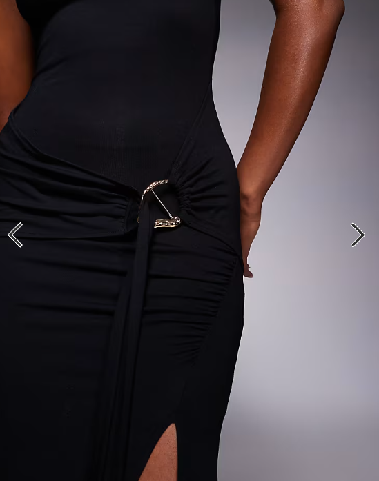 ASOS DESIGN square neck maxi dress with hardware trim and tie waist detail in black