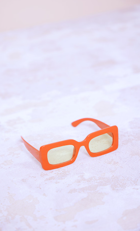 Peach Chunky Rectangular Square Frame Sunglasses