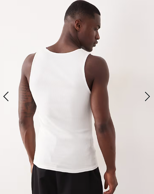 ASOS DESIGN Essentials muscle fit vest with square neck in white rib