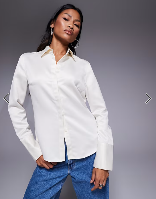 ASOS DESIGN slim fitted satin shirt in off white