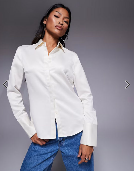 ASOS DESIGN slim fitted satin shirt in off white