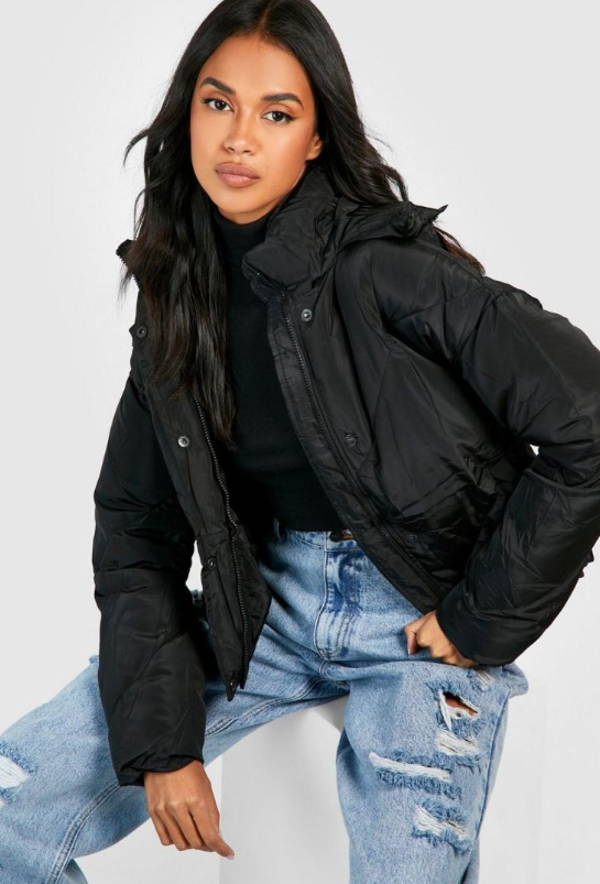 Boohoo Hooded Puffer Jacket - black