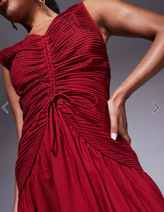 ASOS DESIGN midi dress with ruched bodice and centre channel detail in red