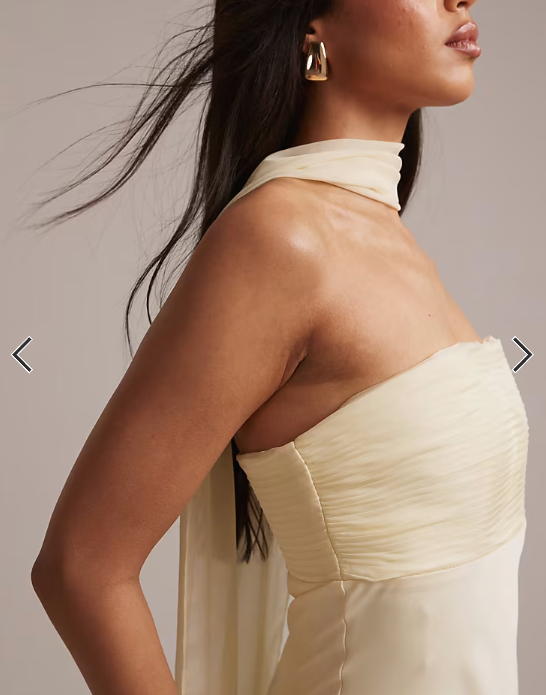 Six Stories Bridesmaids chiffon bandeau scarf detail maxi dress in lemon