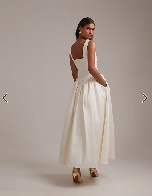 ASOS DESIGN square neck structured full skirt midi wedding dress in ivory