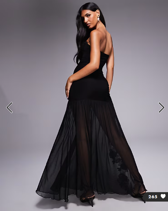 Fashionkilla exclusive double sculpted slinky bandeau flower applique sheer hem maxi dress in black
