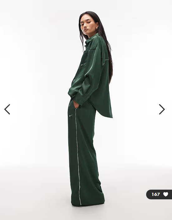 Nike satin wide leg trousers with waistband detail in dark green