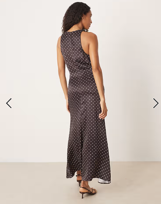 ASOS DESIGN racer satin maxi dress in chocolate spot