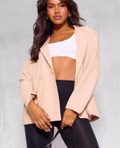 Plt - Camel Double Breasted Oversized Longline Blazer