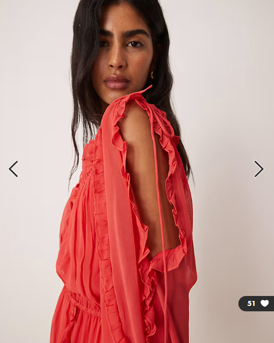 ASOS DESIGN ruffle v neck mini dress with tie front in red