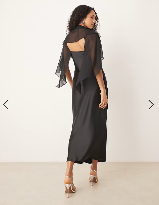 ASOS DESIGN satin cape maxi dress in black
