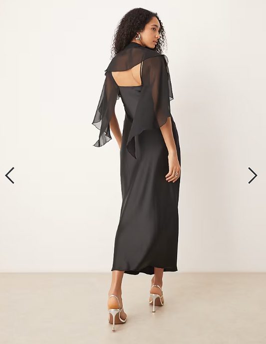 ASOS DESIGN satin cape maxi dress in black