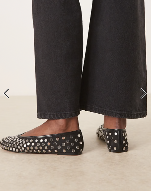 Mango mirrored stud detailing ballet flats in black