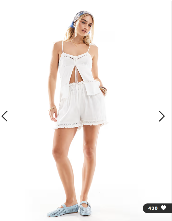 Esmee Exclusive tie strap beach crop top with tie front and lace cut out detail in white