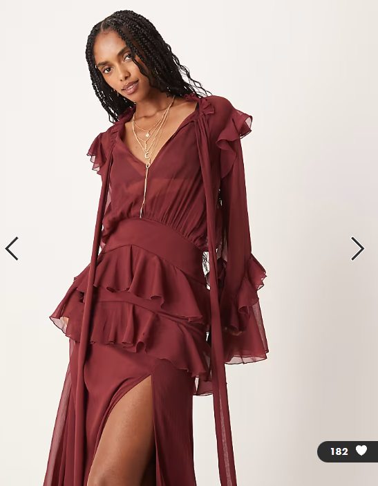 ASOS DESIGN long sleeve ruffle maxi dress in Burgundy