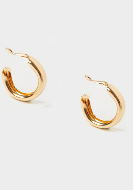 Gold Small Chunky Tubular Hoop Earrings