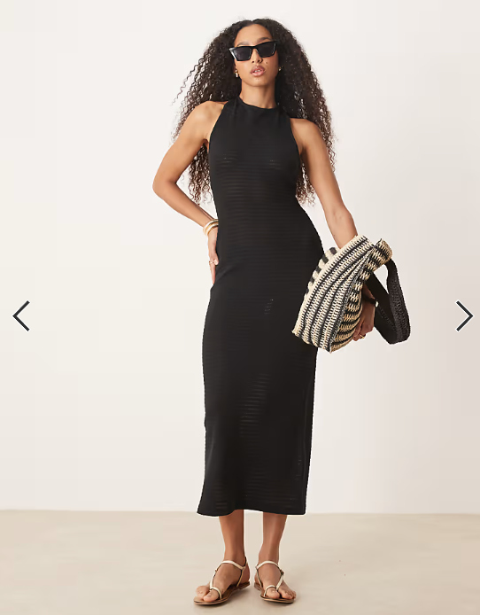 ASOS DESIGN crochet sleeveless elasticated back midi dress in black