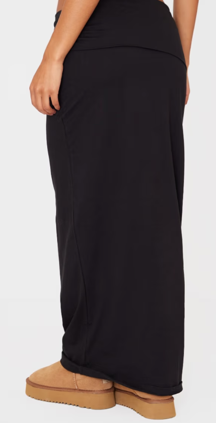 Ego - Black Foldover Cotton Maxi Skirt