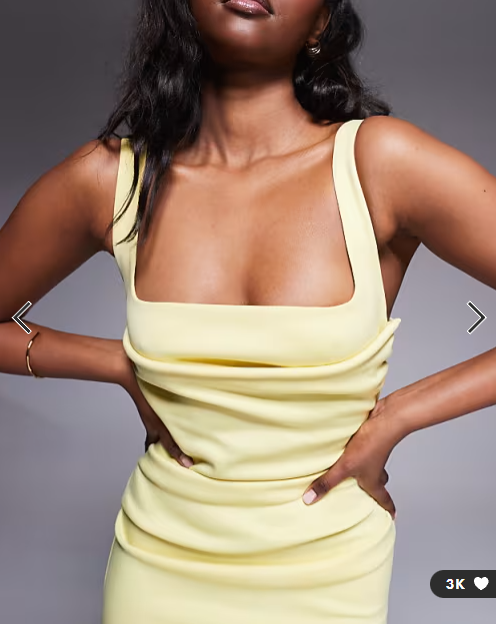 ASOS DESIGN curved neckline midi dress with split in lemon in scuba-style fabric