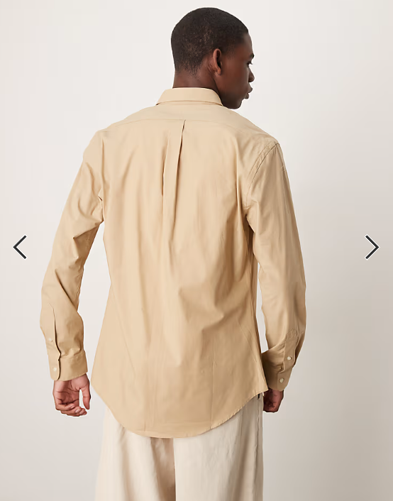 Polo Ralph Lauren icon logo slim fit stretch poplin shirt in beige