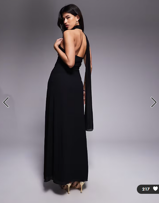 TFNC one shoulder scarf neck maxi dress in black