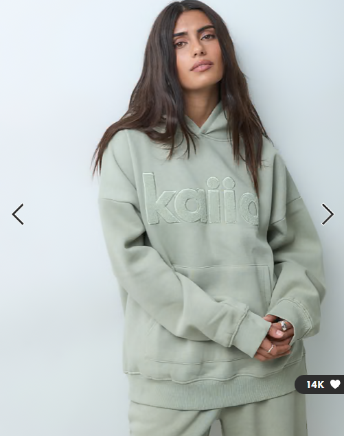 Kaiia cotton rich oversized borg logo hoodie co-ord in sage green