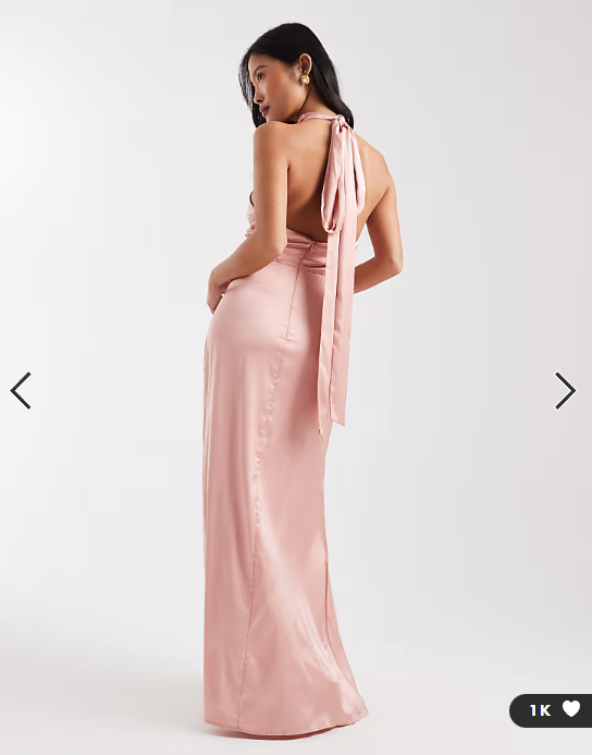 TFNC Petite Bridesmaid satin halter neck wrap skirt maxi dress in pink