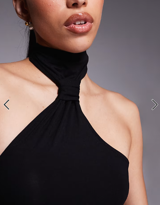 ASOS DESIGN knotted asymmetric high neck midi dress in black