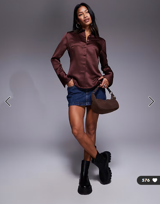 ASOS DESIGN slim fitted satin shirt in chocolate