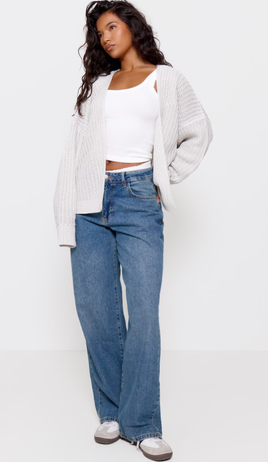 Grey Chunky Knit Slouchy Cardigan