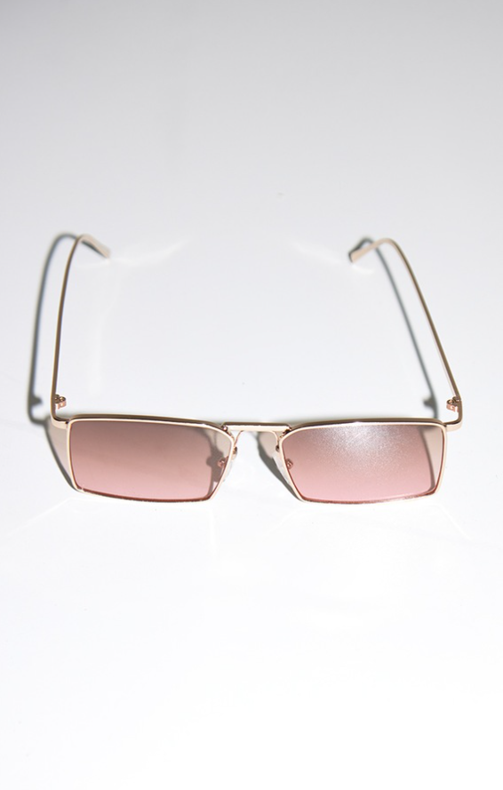 Pink Ombre Lens Slim Rectangular Aviator Sunglasses