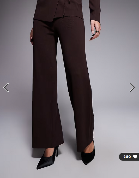 Kaiia exclusive ribbed knit wide leg trousers co-ord in chocolate
