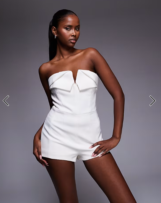 Bardot Jezel tailored bandeau mini short playsuit in white