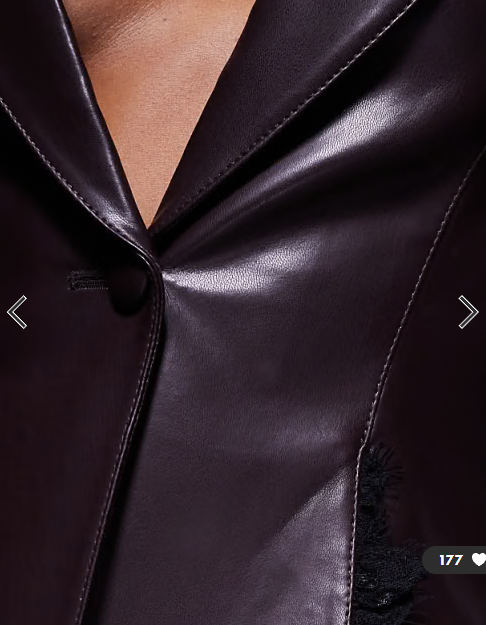 ASOS LUXE PU cinched waist blazer with lace in chocolate