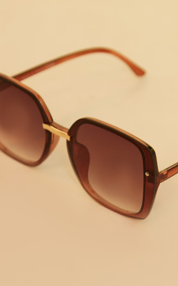 Brown Frameless Hardware Detail Square Sunglasses