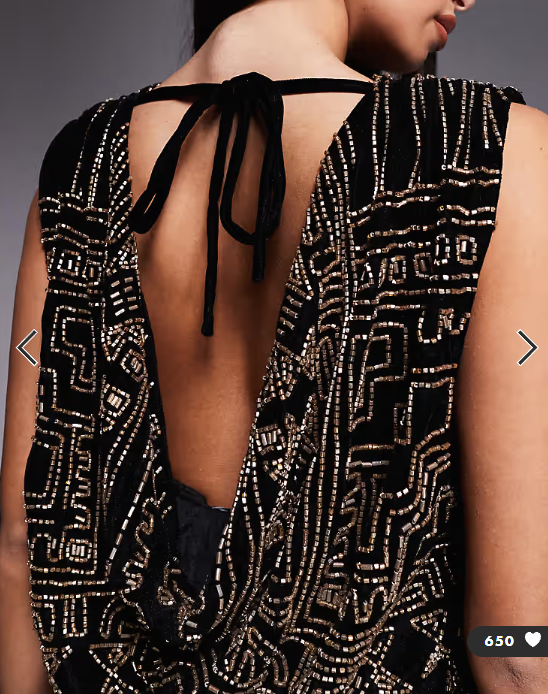 ASOS DESIGN velvet cowl neck all over embellished mini dress in black