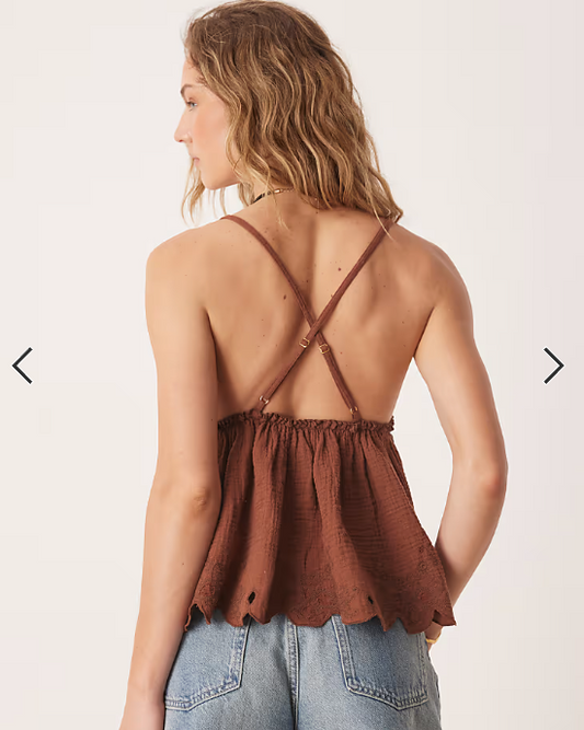 Free People sunny days embroidered cami top in brown