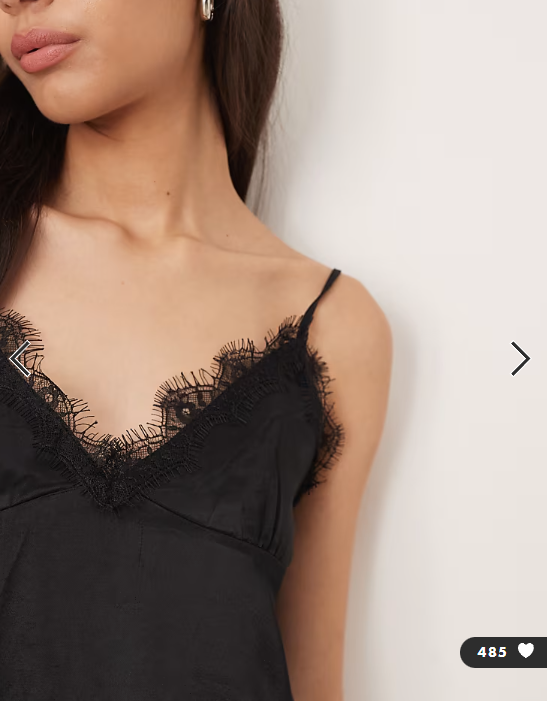 ASOS DESIGN satin lace trim asym hem cami top in black