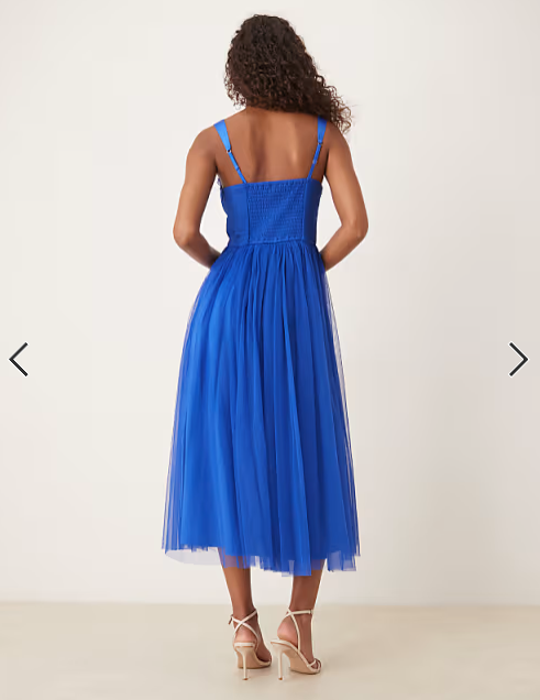 Lace & Beads - Tulle corset midi dress in cobalt