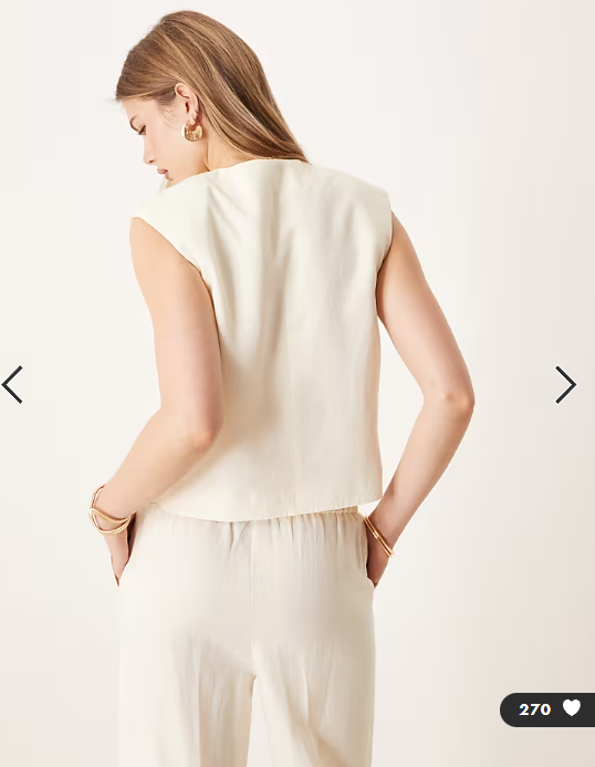 ASOS DESIGN high neck boxy waistcoat co-ord with linen in ivory