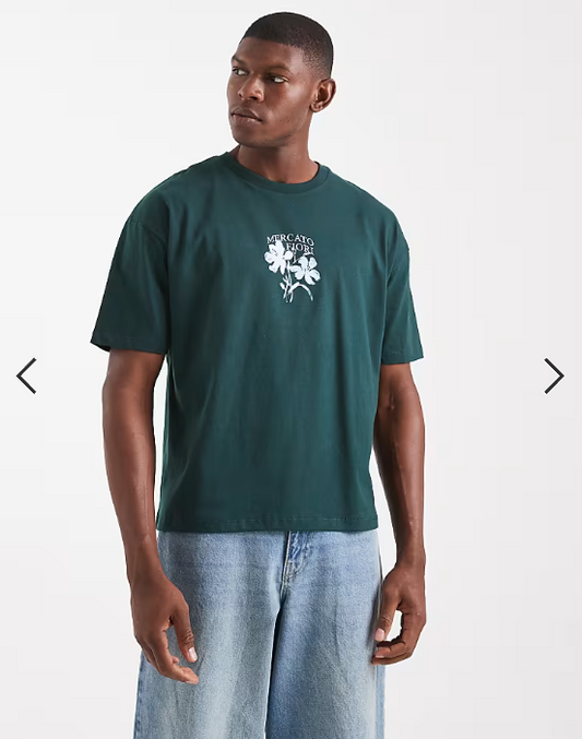 ASOS DESIGN boxy t-shirt with floral print in dark green