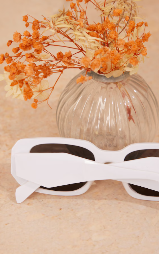White Diamond Detail Rectangular Frame Sunglasses